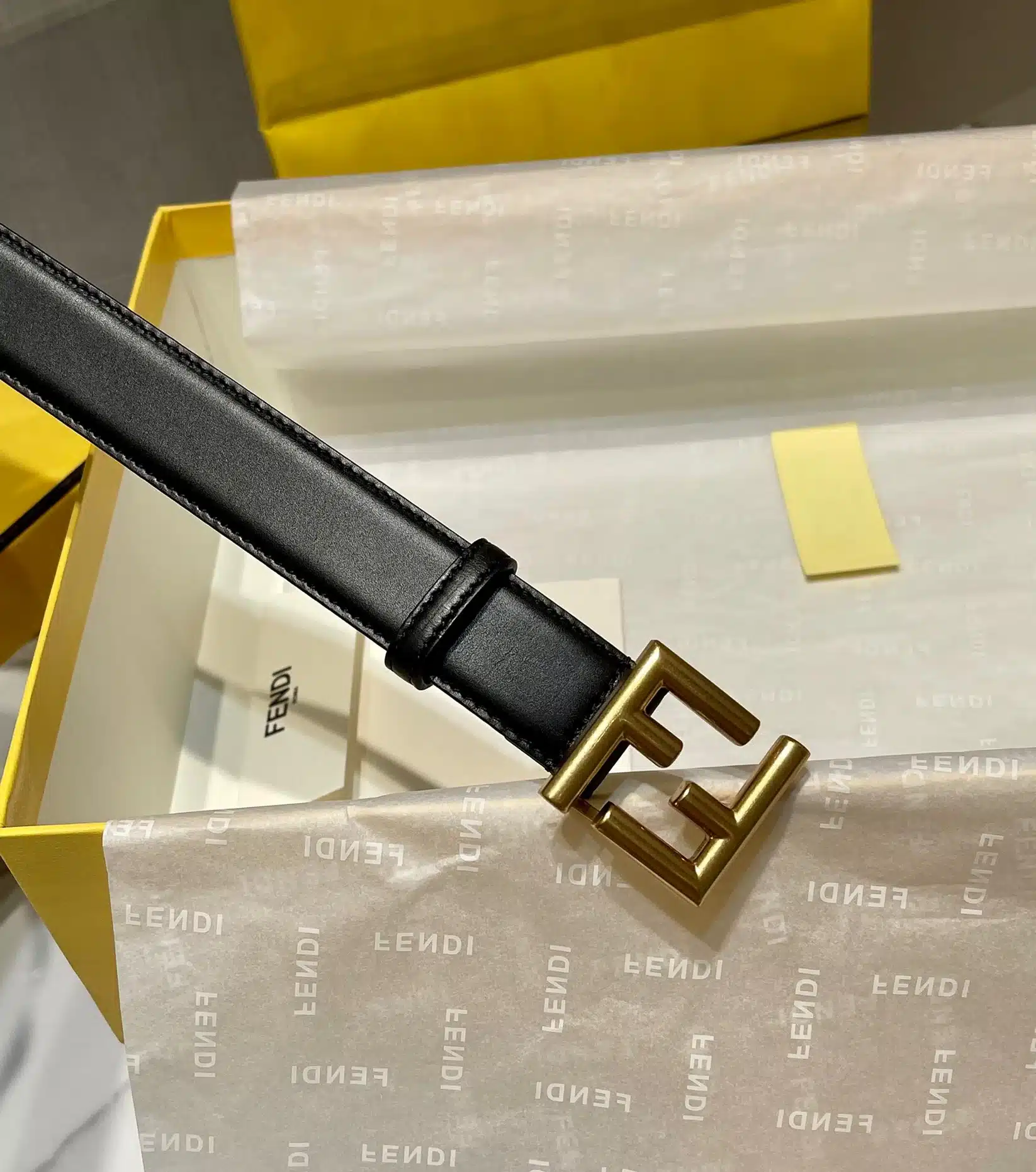 F**di Black Leather Belt With Ff Gold Buckle 40Mm