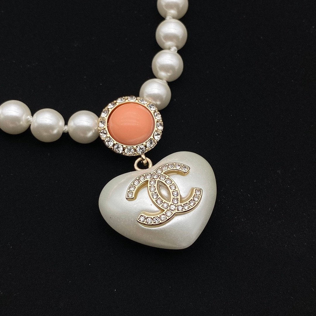 Ch**el Cc Heart Pearl Necklace