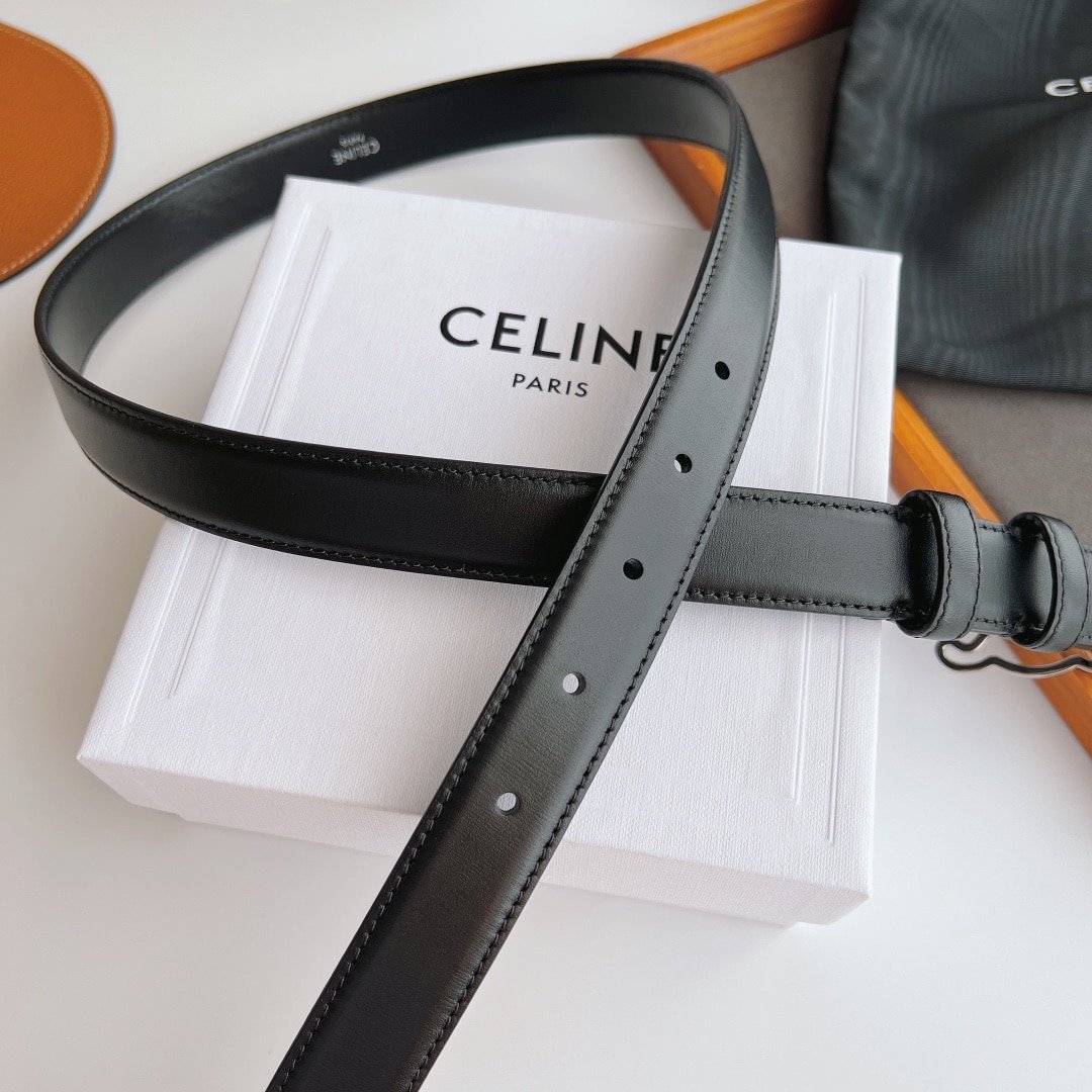 Ce1i*e Small Triomphe Black Belt In Natutal Calfskin Gold Metal 2.5Cm