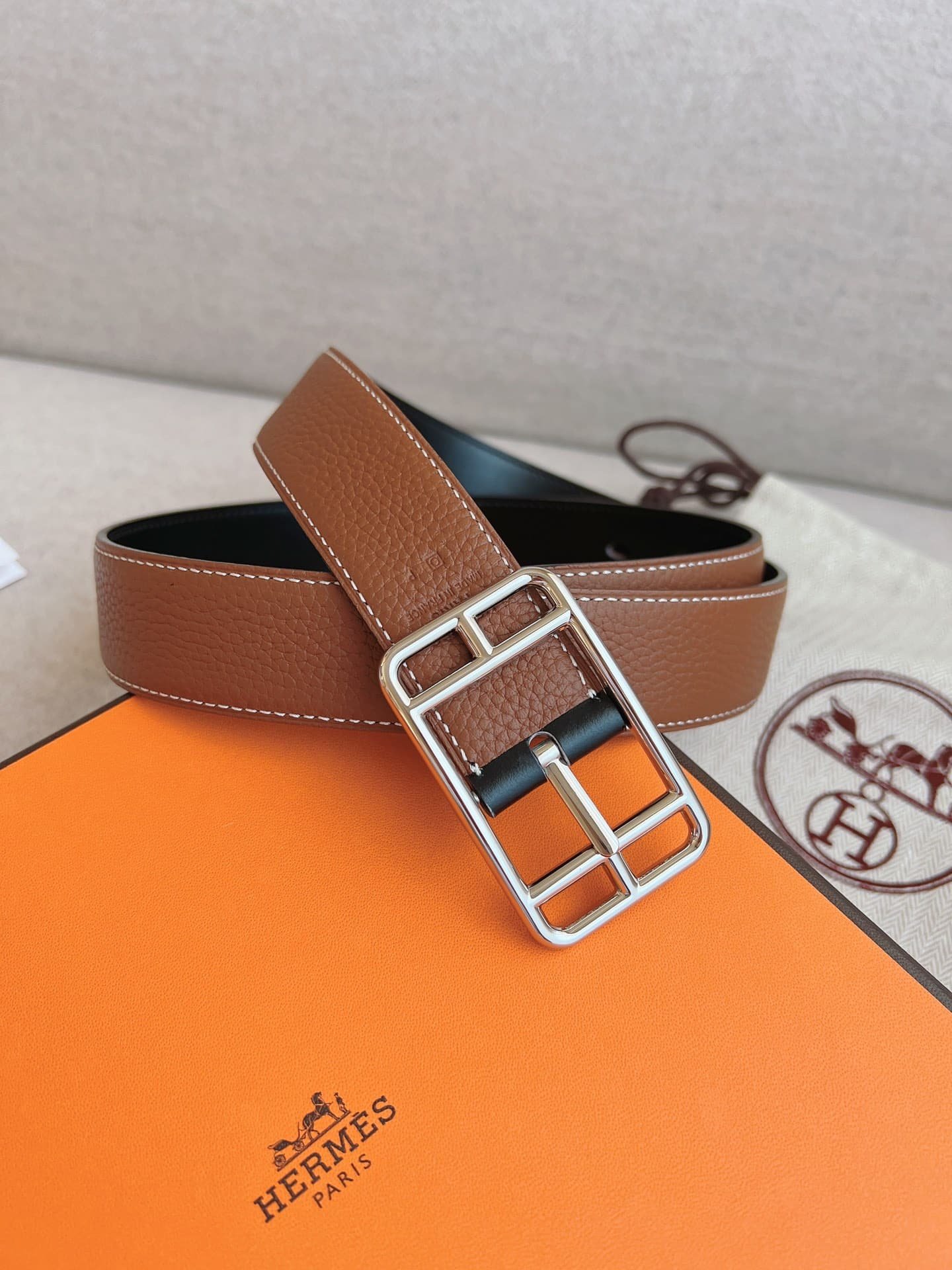 H**me5 Quentin Reversible Belt Brown Rectangle Buckle 32Mm