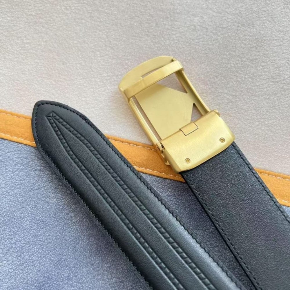 Pra*a Saffiano Leather Belt Gold Hardware In Black