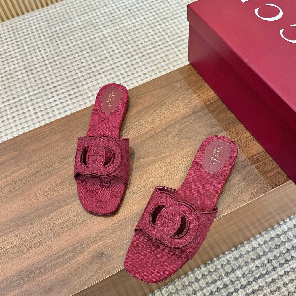Gvc*1 Women Slide Sandal With Interlocking G Rosso Ancora Red Gg Canvas ‎790447 9Sf00 8549