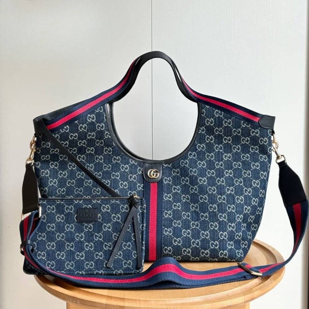 Gvc*1 Giglio Large Tote Bag Blue And White Gg Denim 60Cm ‎853971 Faffq 8864