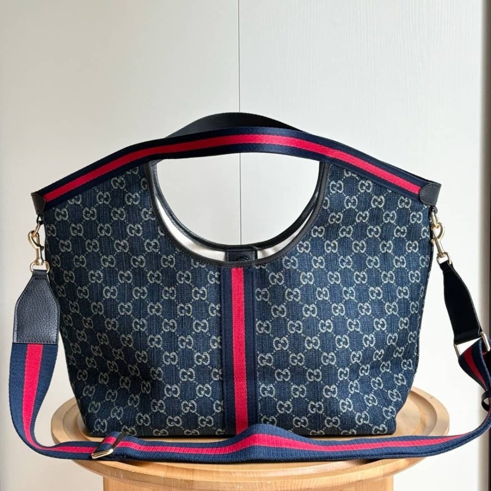 Gvc*1 Giglio Large Tote Bag Blue And White Gg Denim 60Cm ‎853971 Faffq 8864