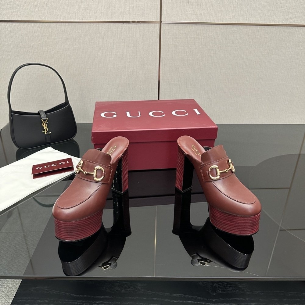Gvc*1 Women Platform Mule With Horsebit Red Leather ‎835315 Aadcw 6207