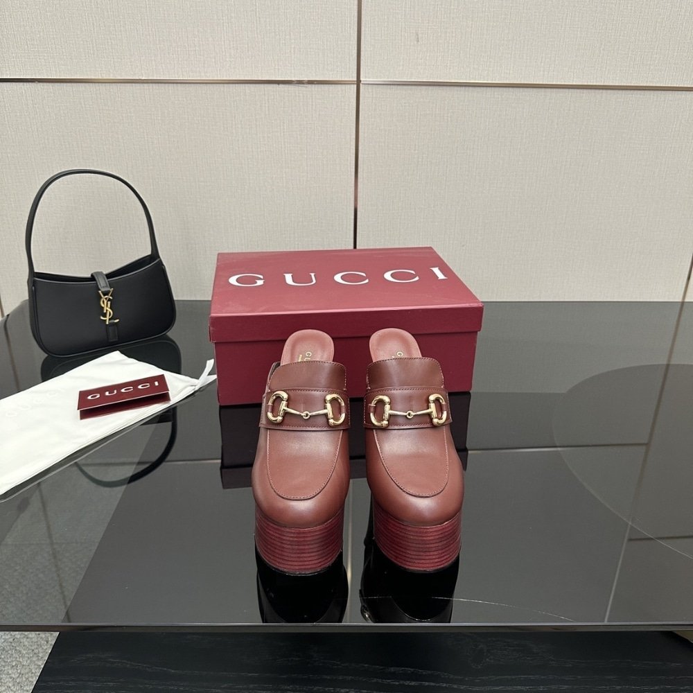 Gvc*1 Women Platform Mule With Horsebit Red Leather ‎835315 Aadcw 6207