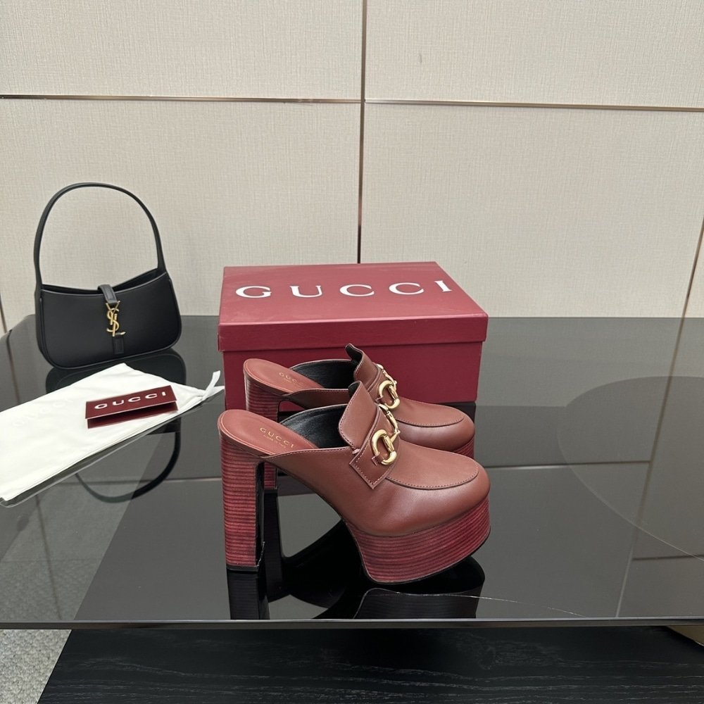Gvc*1 Women Platform Mule With Horsebit Red Leather ‎835315 Aadcw 6207