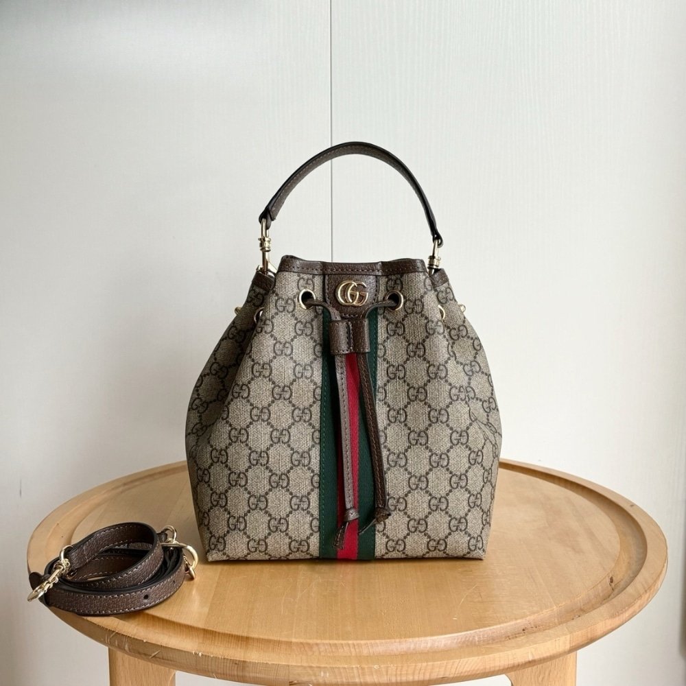 Gvc*1 Ophidia Small Bucket Bag Beige And Dark Brown 22Cm 841313 Fae0K 9853