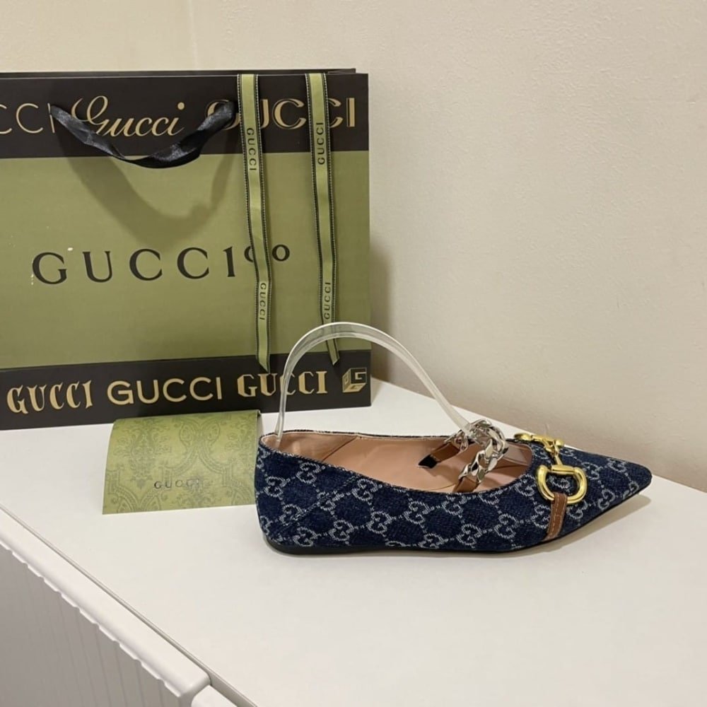 Gvc*1 Women’S Gg Horsebit Ballet Flat Denim 635101 2Kq80 4462