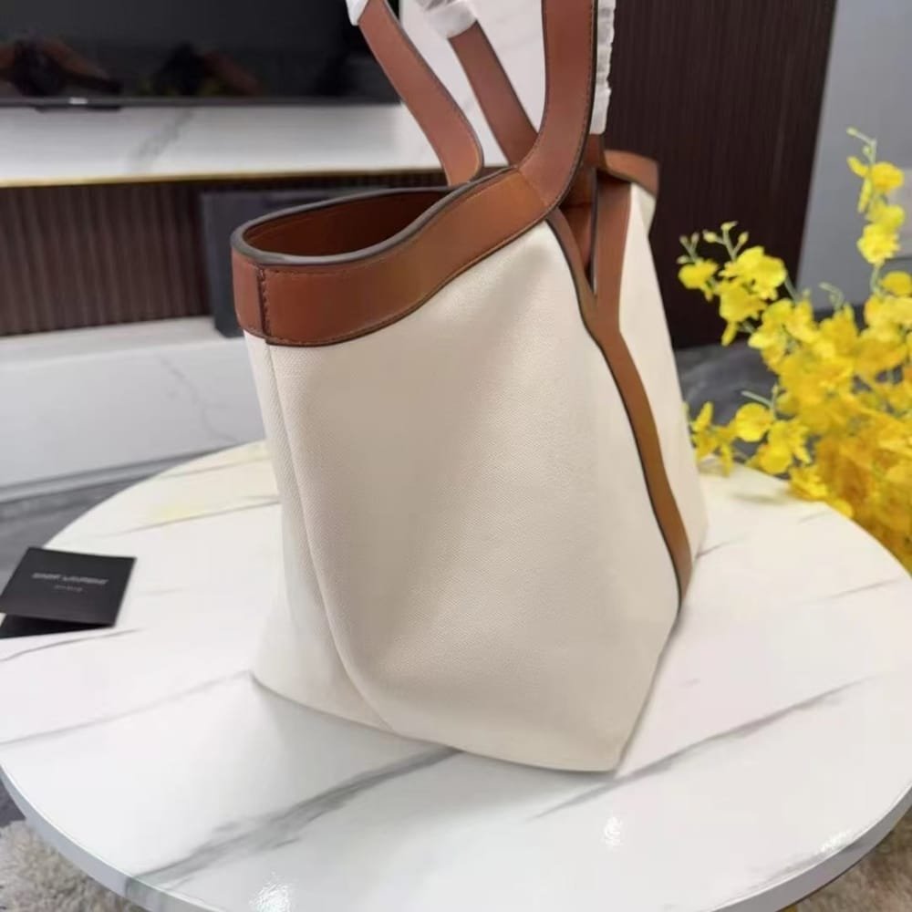 Sa1nt Lau*nt Y Tote In Canvas And Leather Bag Beige 37Cm 817602Fac7T9856