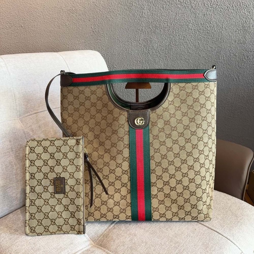 Gvc*1 Giglio Large Tote Bag Beige And Brown GG Canvas 36Cm 865452 FAFZE 9871
