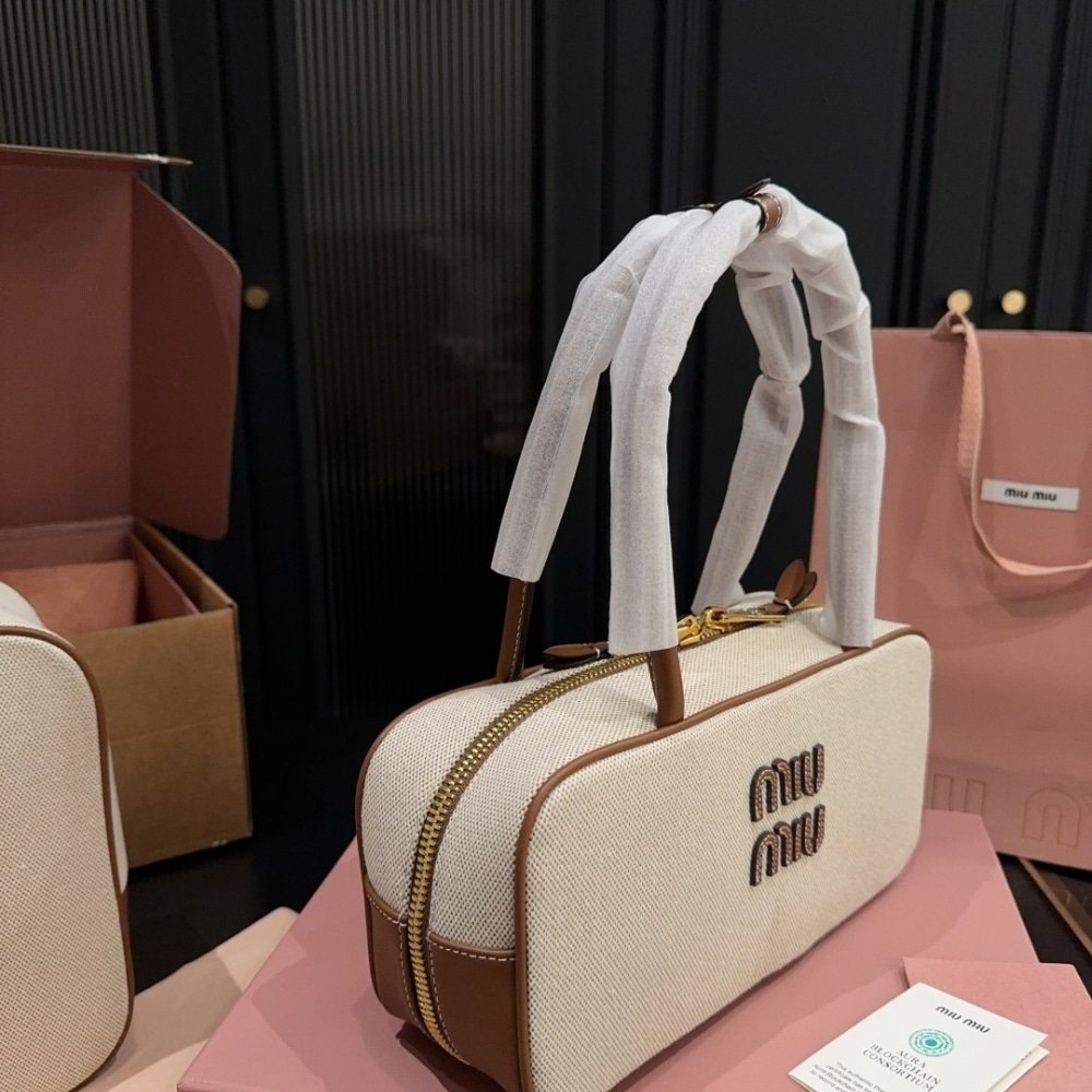 M1um1u Beau Canvas Bag Beige And Brandy 28Cm 5Bb173 Acrn F062F V Owm
