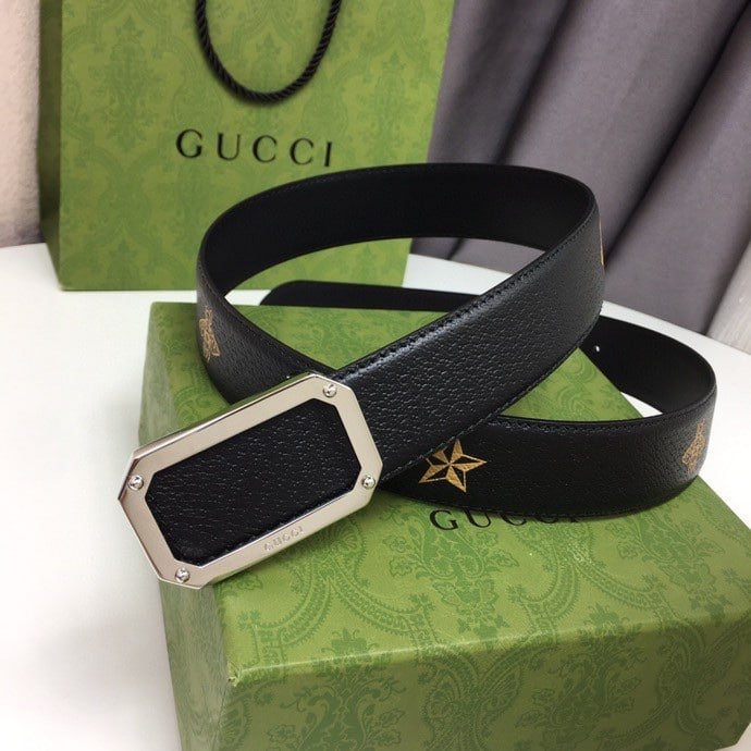 Gvc*1 Black Belt With Square Silver Buckle And Bee Star 35Mm