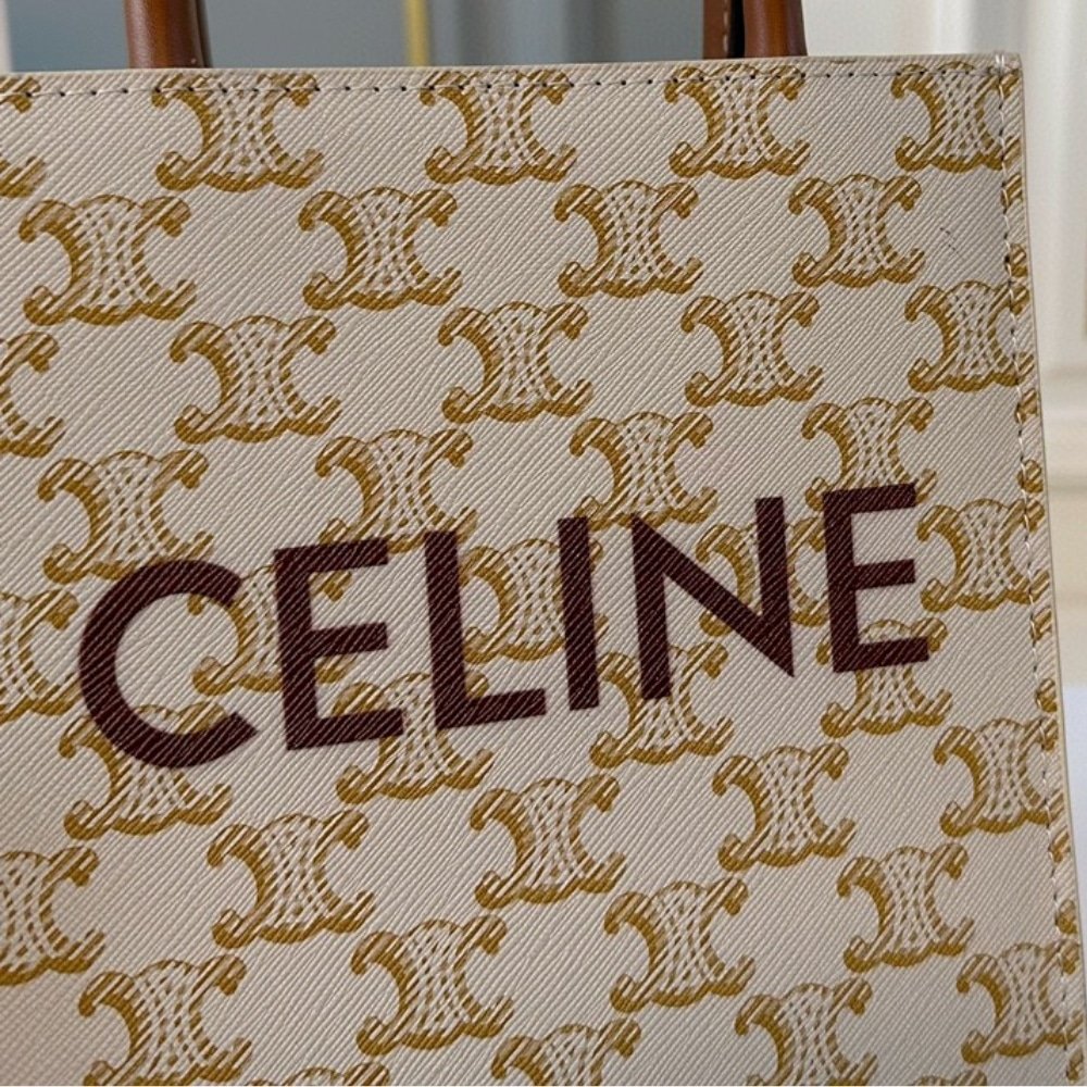Ce1i*e Mini Vertical Cabas In Triomphe Canvas And Beige 17Cm