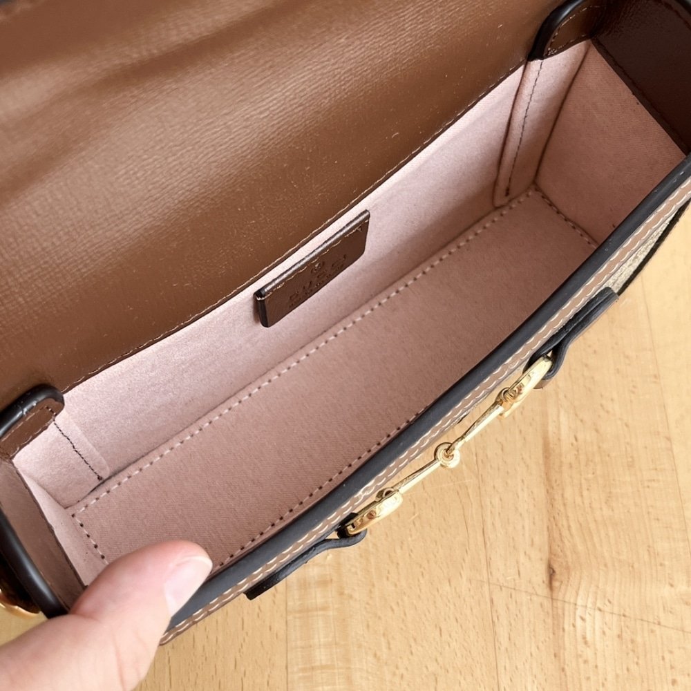 Gvc*1 Horsebit 1955 Mini Bag ‎Beige And Dark Brown Gg Svp*me 18Cm ‎699296 92Tcg 8563