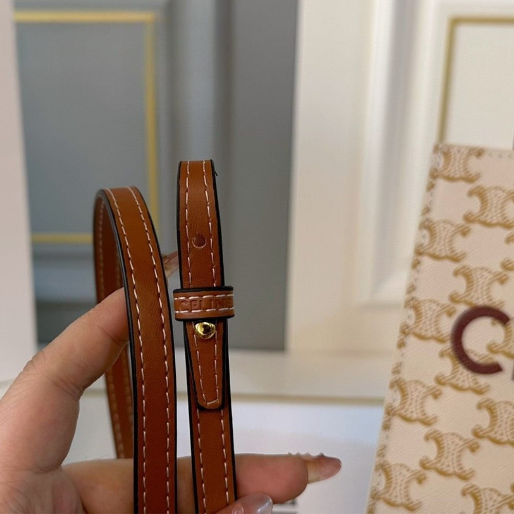 Ce1i*e Mini Vertical Cabas In Triomphe Canvas And Beige 17Cm