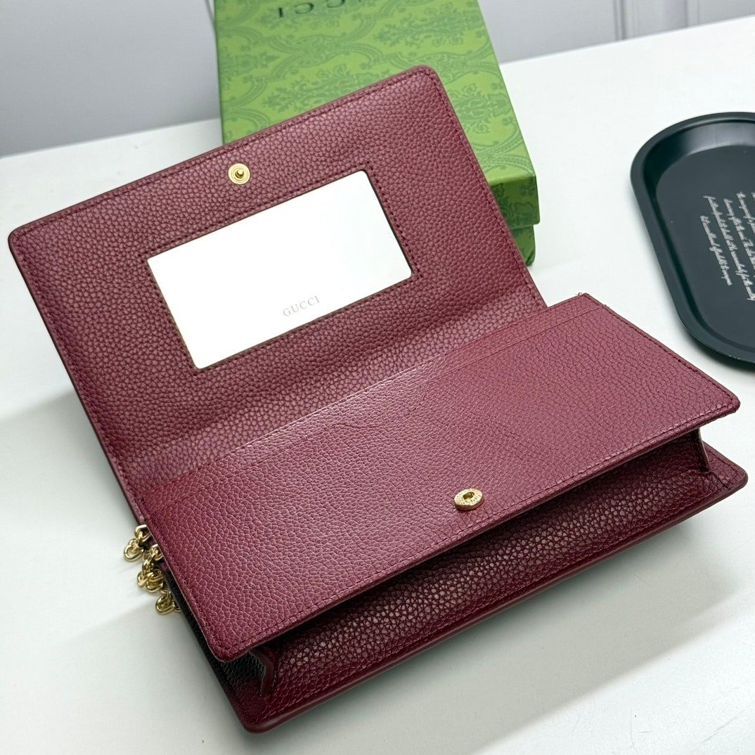 Gvc*1 Gg Marmont Wallet On Chain Black And Red Leather 20Cm 497985 Aae5F 1062