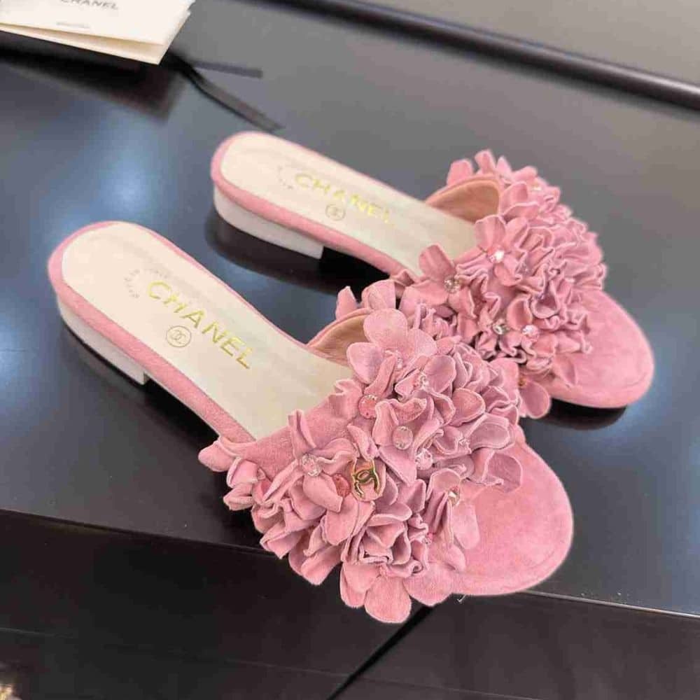 Ch**el Mules Suede Strass Pink G46231 B19043 Nacly