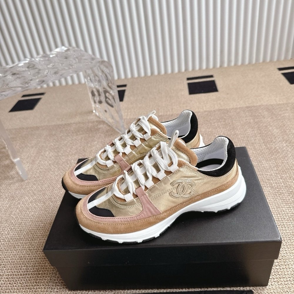 Ch**el Sneaker Gold Beige And Black G46609 B21320 U2406