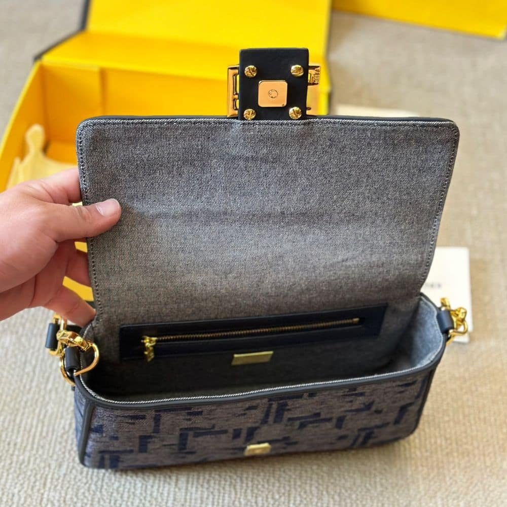 F**di Baguette Ff Chenille Bag Dark Blue 27Cm