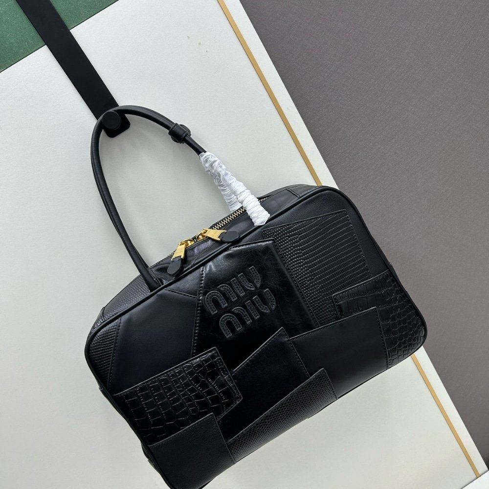 M1um1u Patchwork Beau Bag Black 35Cm
