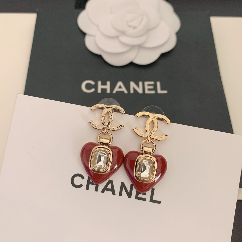 Ch**el Heart Red Earrings Ab715