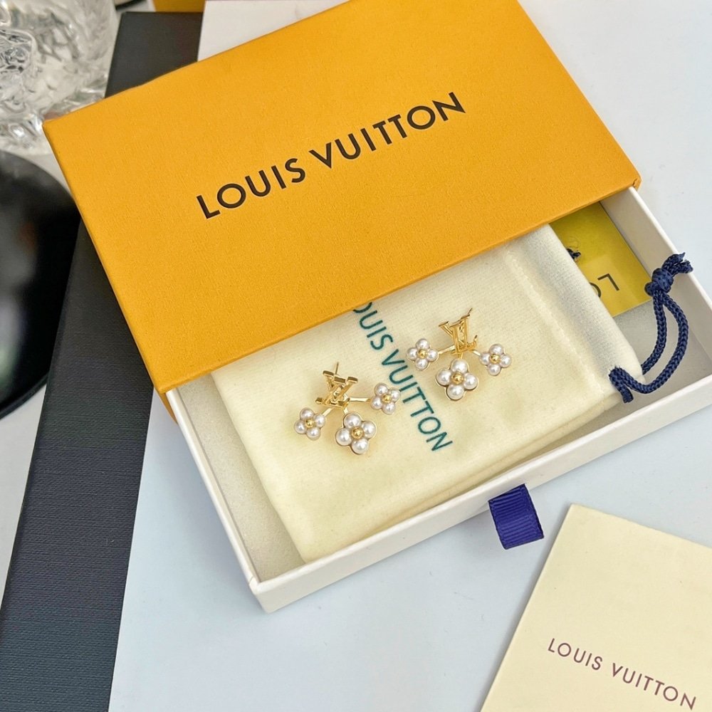 L0vis Vvtt0n Lv Floragram Earrings White Gold