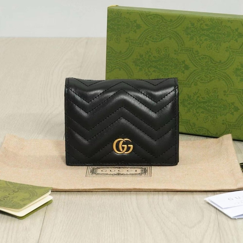 Gvc*1 Gg Marmont Card Case Wallet Black 11Cm 466492 Dtd1T 1000