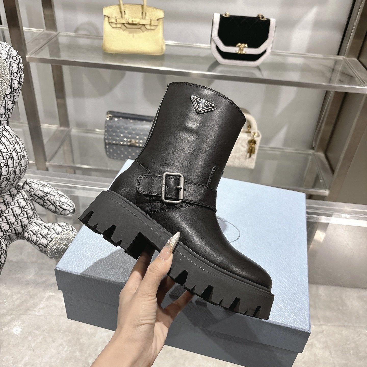 Pra*a Leather Booties Black 1U187O Uze F0002 F 050