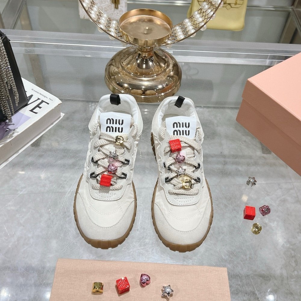 M1um1u Tyre Technical Fabric And Suede Sneaker Cloudy Ivory 5E417E Zjm F0304 F 005