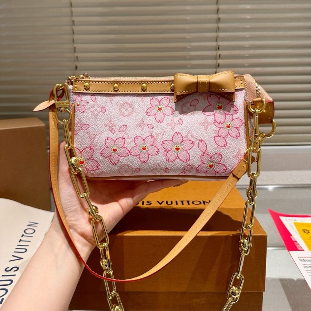 L0vis Vvtt0n X Takashi Murakami Cherry Blossom Pochette Accessoires Bag Pink 20Cm