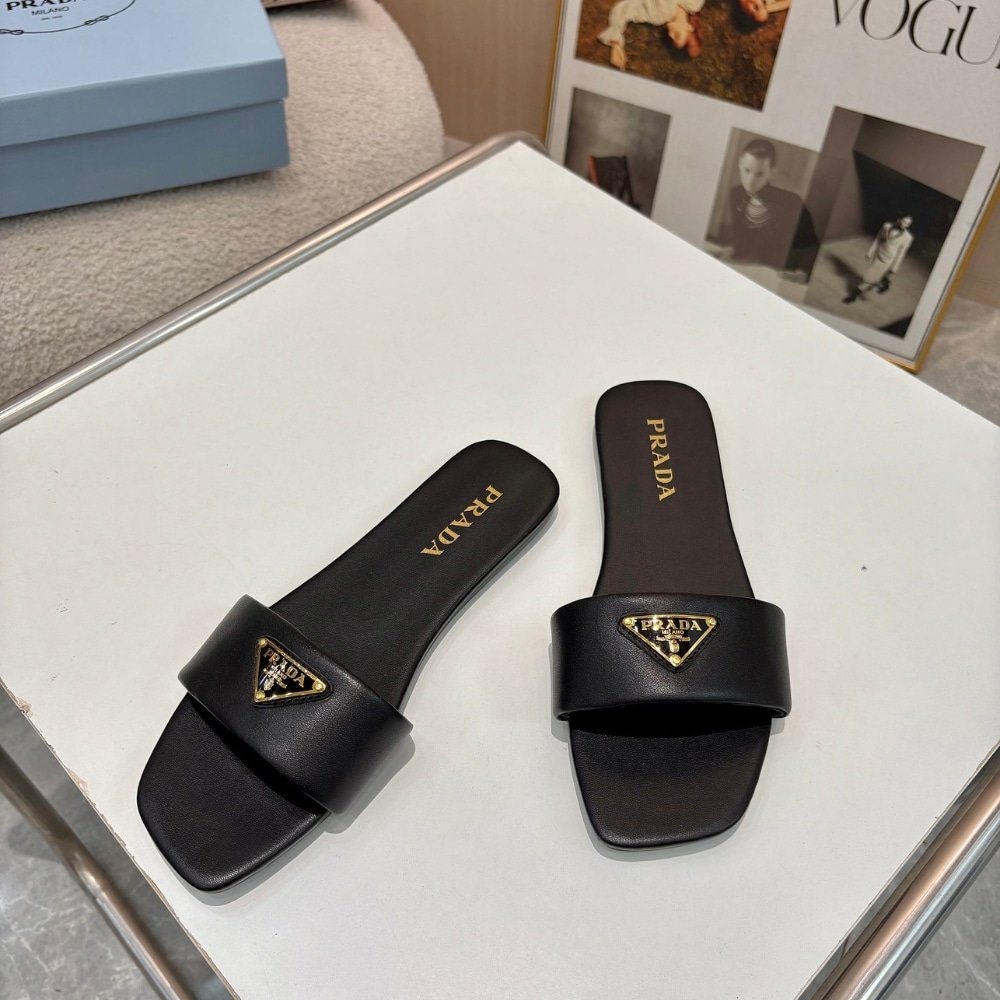 Pra*a Leather Slides Black 1Xx355 070 F0002 F D005