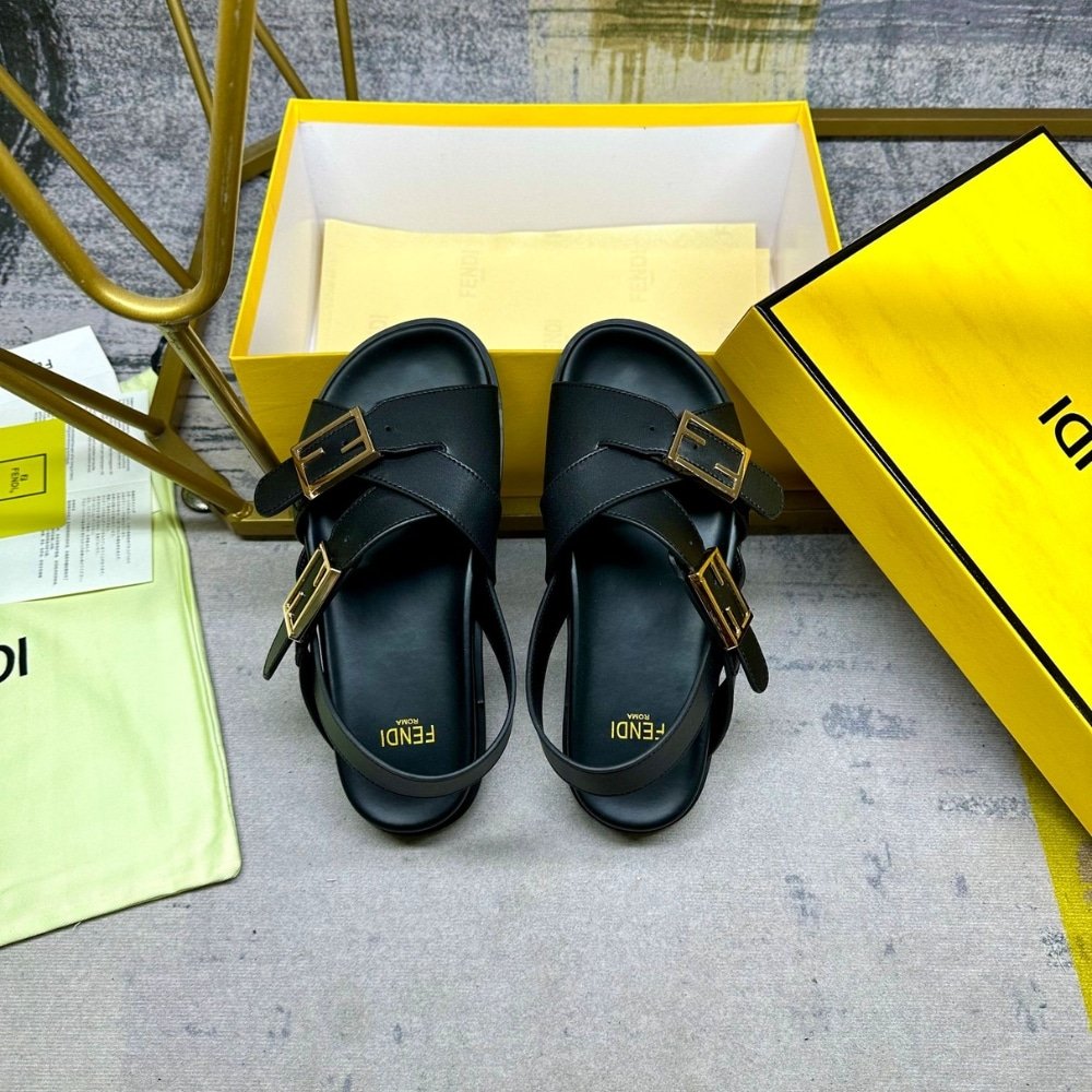 F**di Feel Leather Slides Black 8X8647Na7F0Qa1