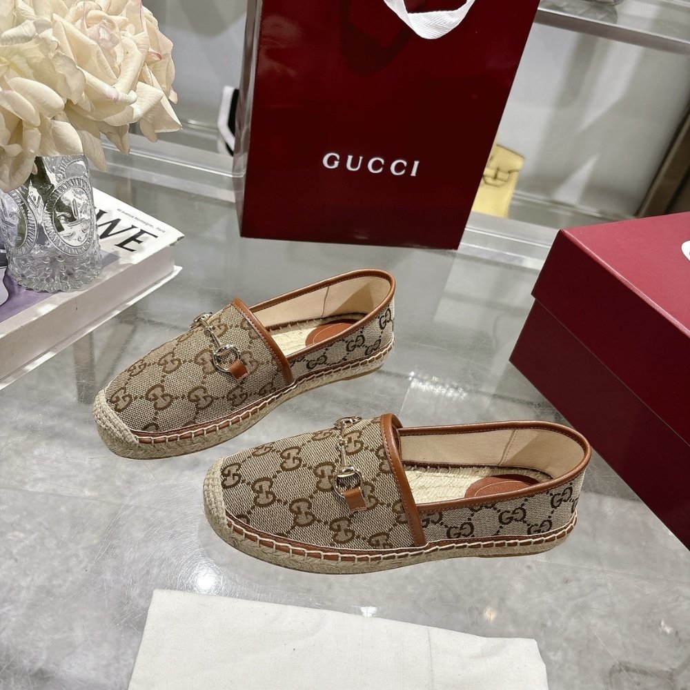 Gvc*1 Women Espadrille With Horsebit Beige And Dark Brown Gg Canvas 817244 9Sf40 2547