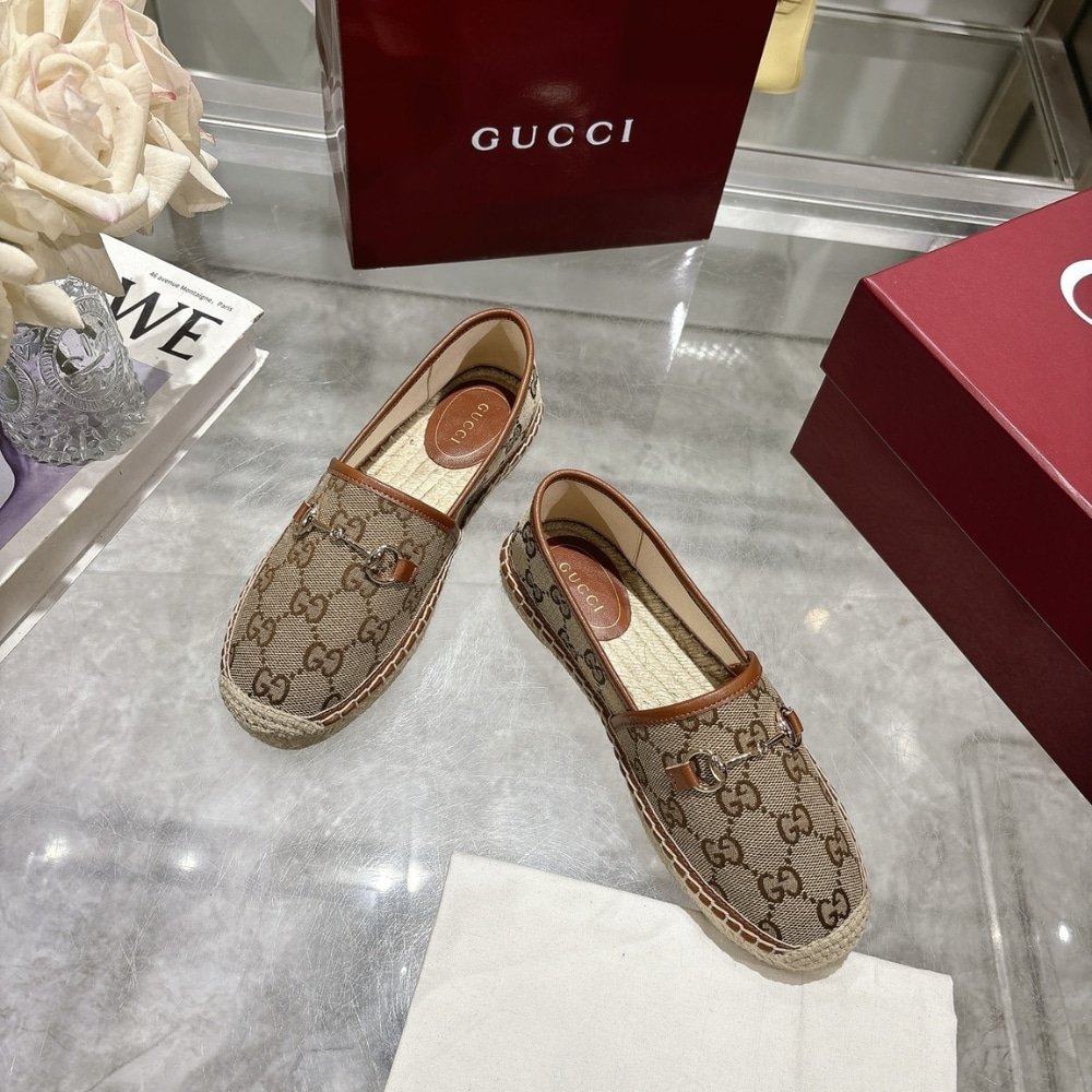 Gvc*1 Women Espadrille With Horsebit Beige And Dark Brown Gg Canvas 817244 9Sf40 2547