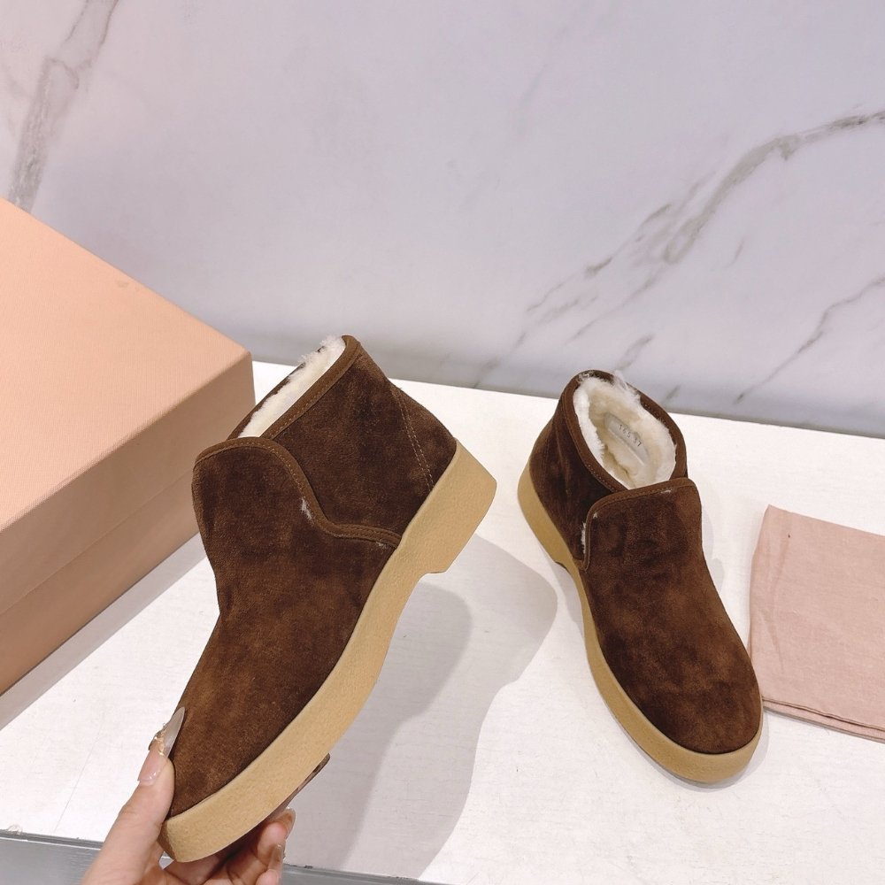 M1um1u Suede And Shearling Slip On Booties Cocoa Brown 5T558E 054 F0324 F D020