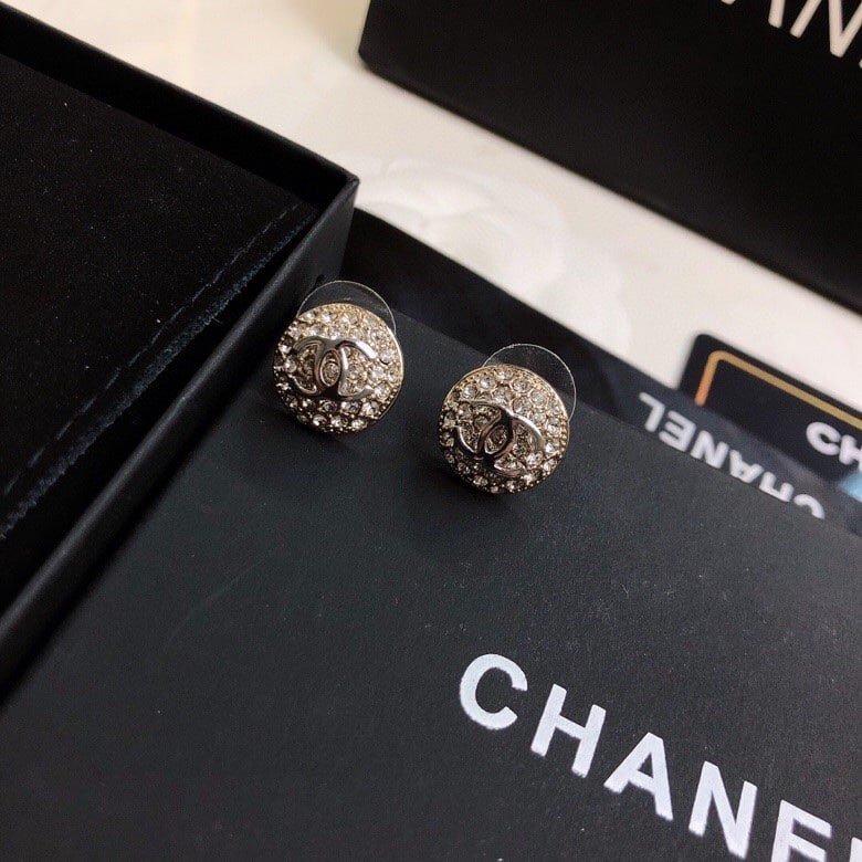Ch**el Cc Button Strass Earrings