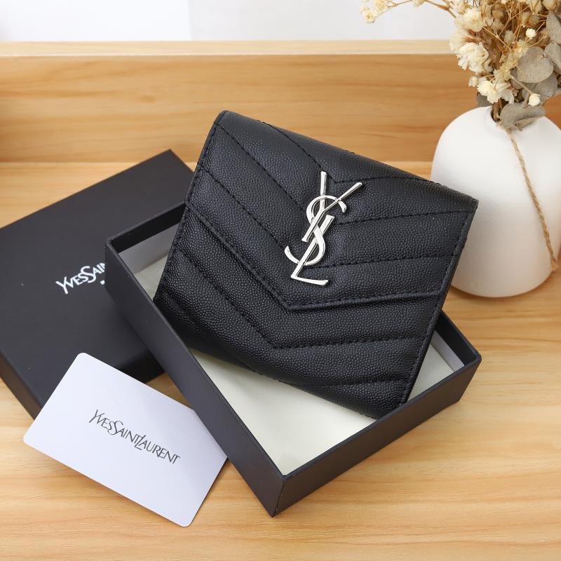 Sa1nt Lau*nt Cassandre Matelassé Small Envelope Wallet In Grain De Poudre Leather Black Silver 13Cm 414404Bow021000