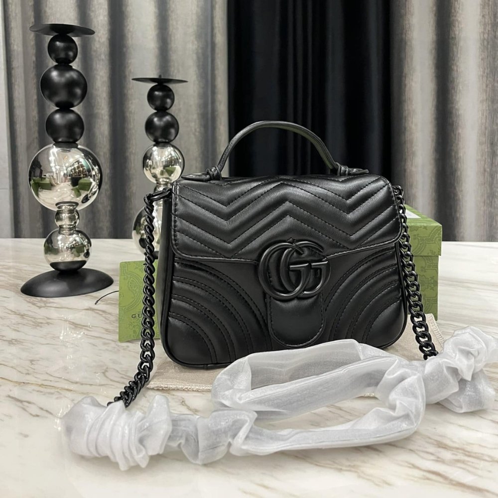 Gvc*1 Gg Marmont Small Top Handle Bag Black 21Cm 702563 Dtdfv 1000