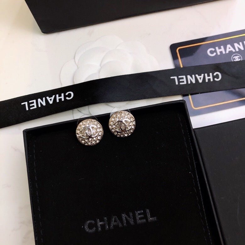 Ch**el Cc Button Strass Earrings