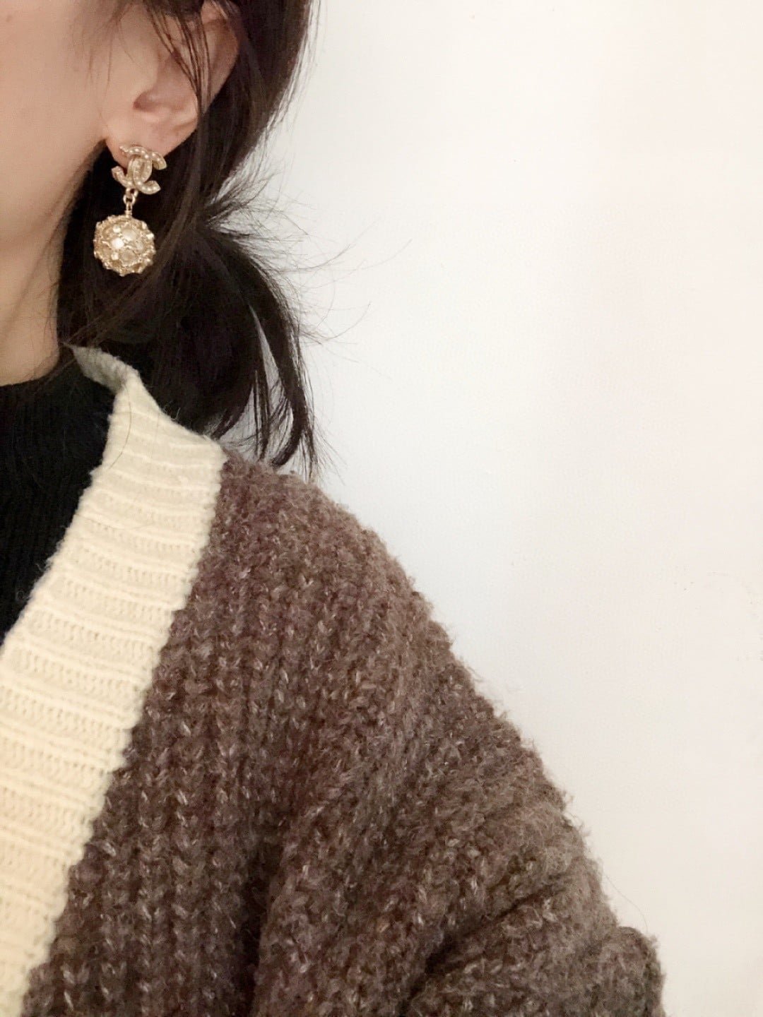 Ch**el Gold Caged Pearl Earrings