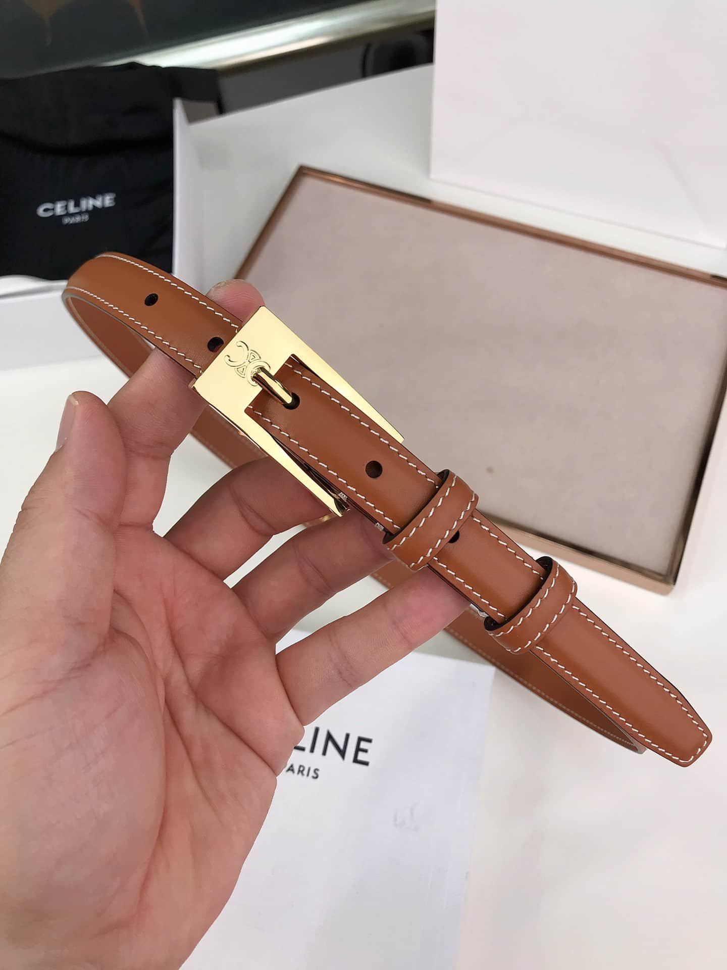 Ce1i*e Leather Belt Brown 1.8Cm