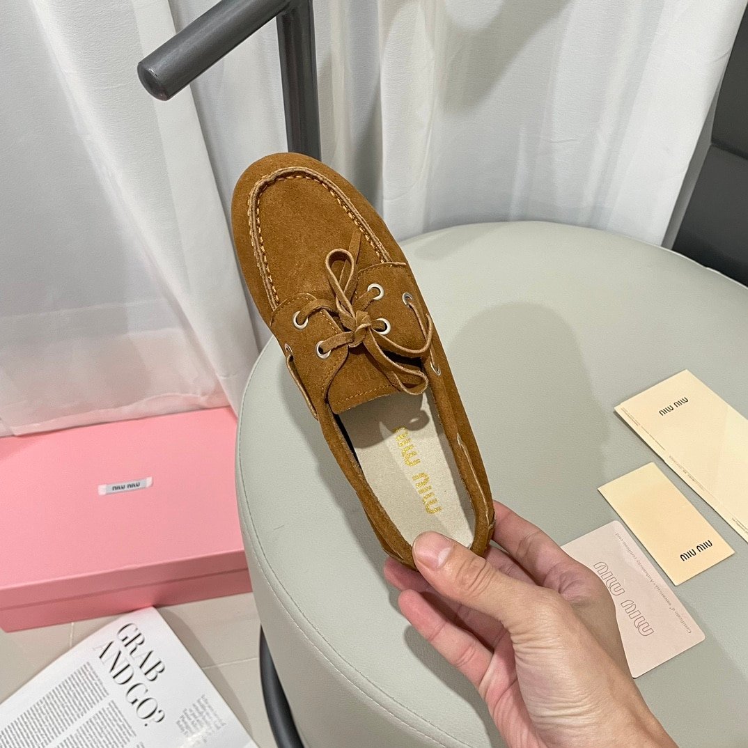 M1um1u Faded Unlined Suede Loafers Cinnamon 5D123E Z5O F0401 F D005