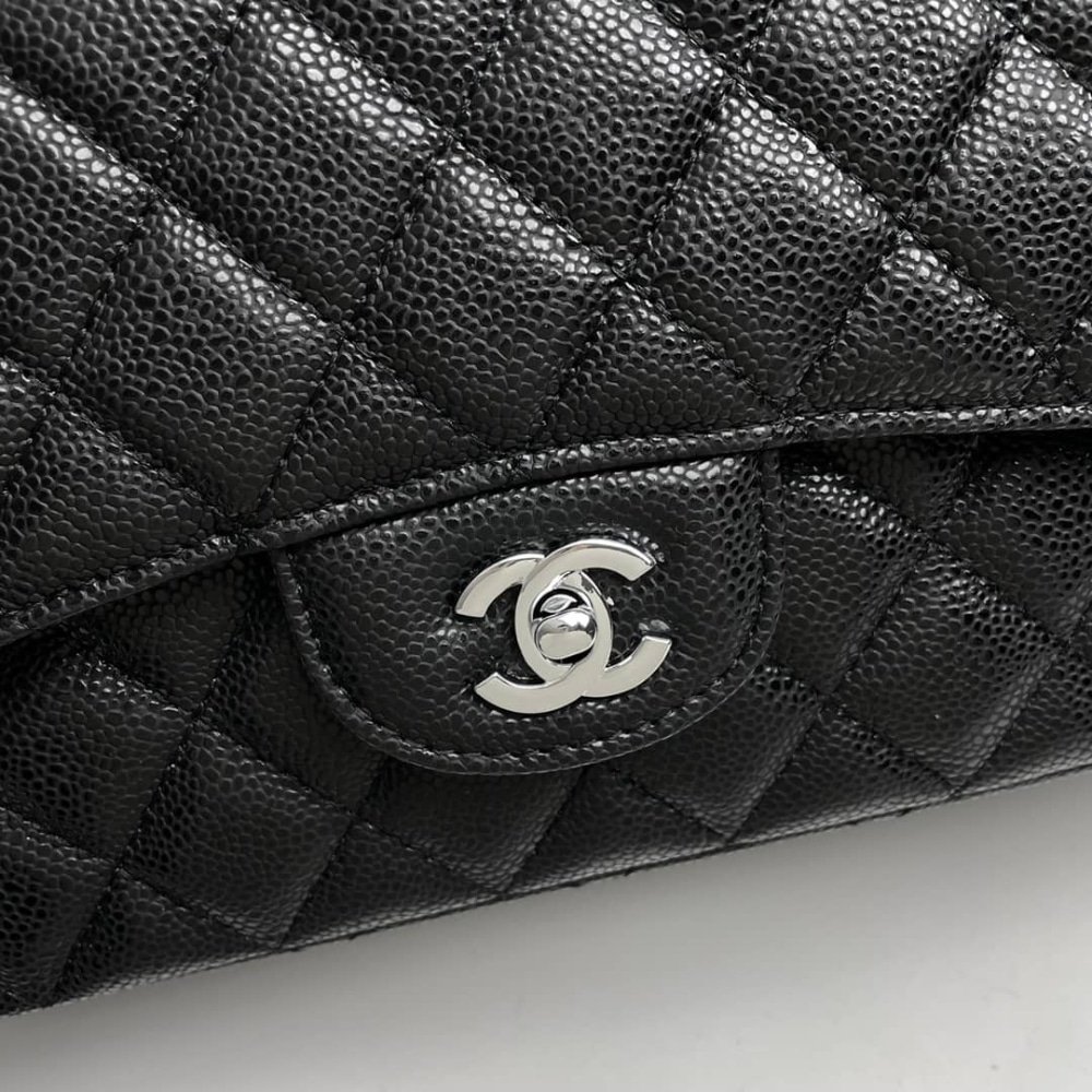 Ch**el Maxi Classic Handbag Sliver Hardware Black 33Cm