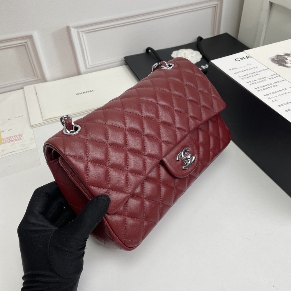Ch**el Classic Double Flap Bag Plum Red 25Cm