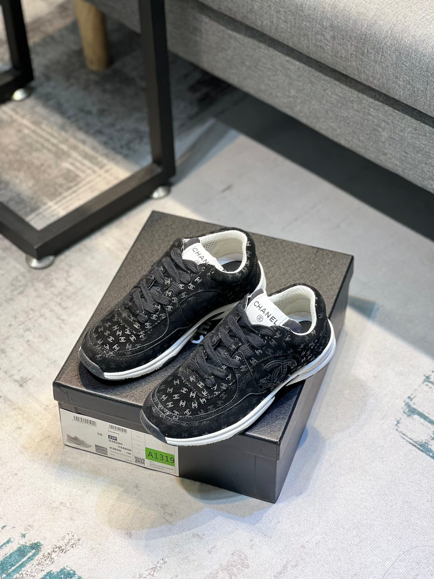 Ch**el Cc Embossed Logo Suede Black