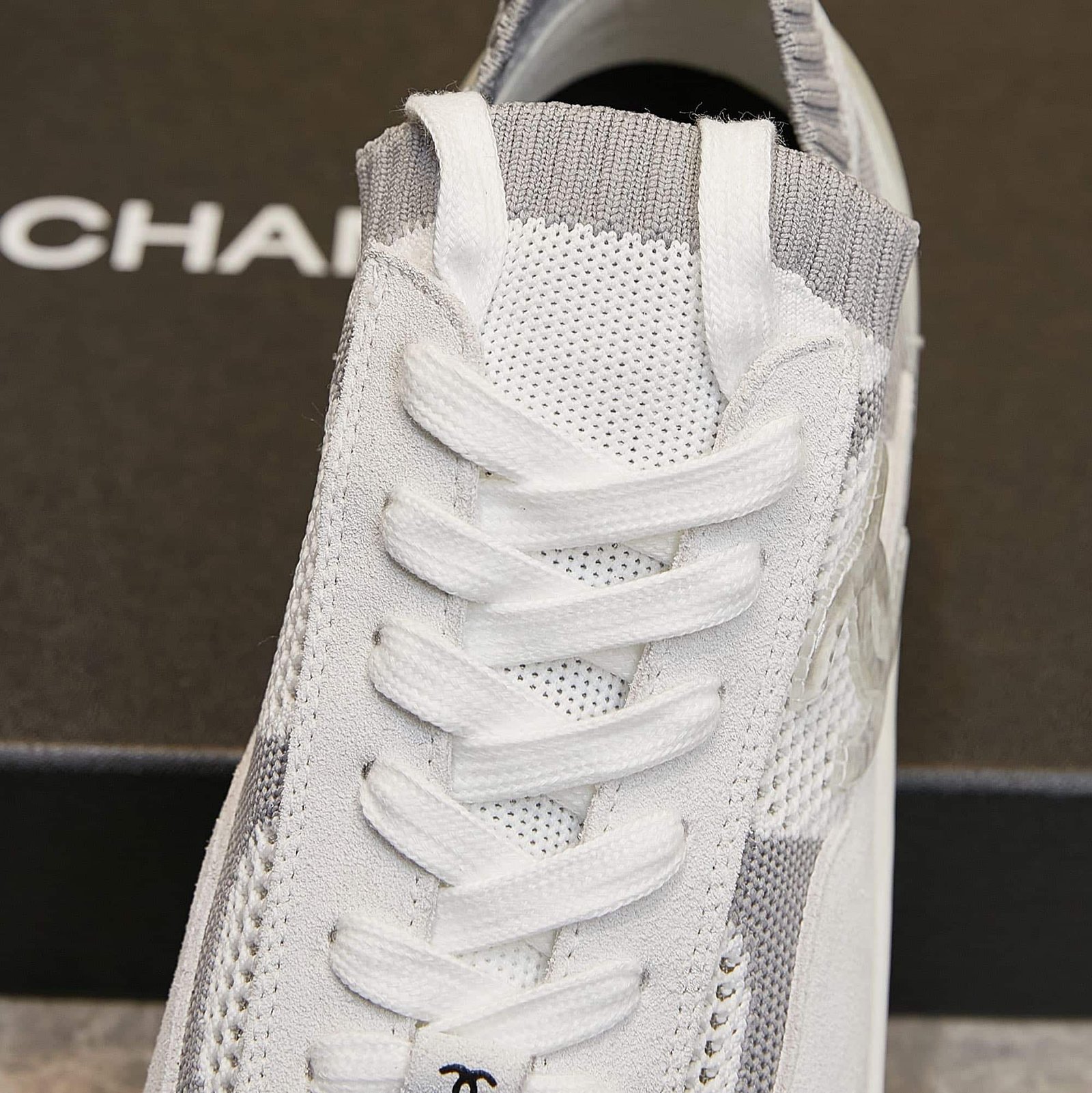 Ch**el Cruise Sock Sneaker White Gray