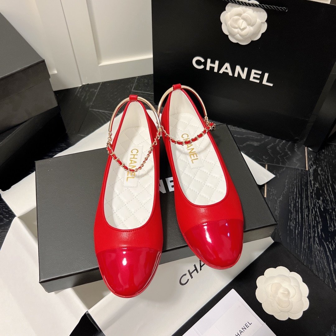 Ch**el Interlocking Cc Logo Ballet Flats Red