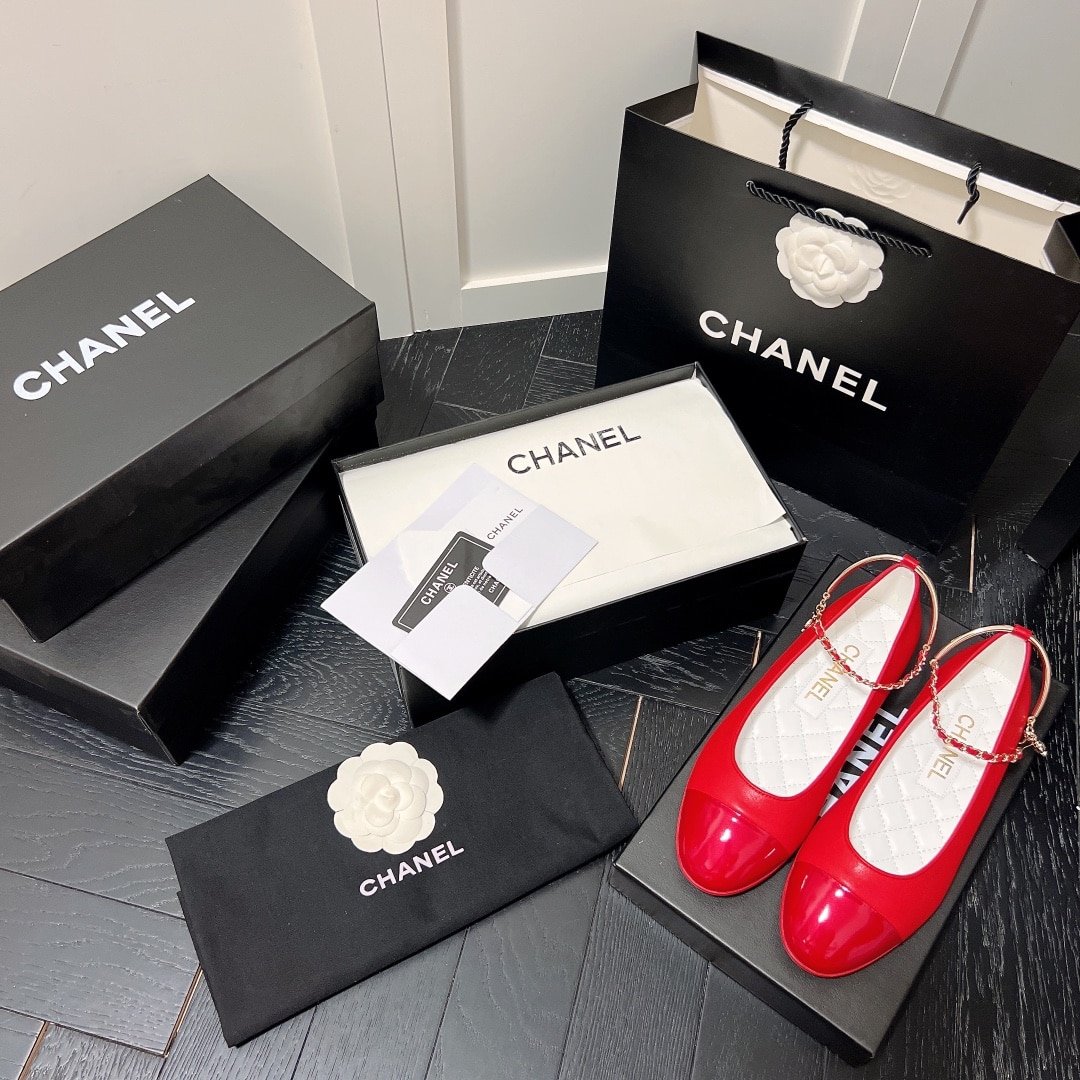 Ch**el Interlocking Cc Logo Ballet Flats Red