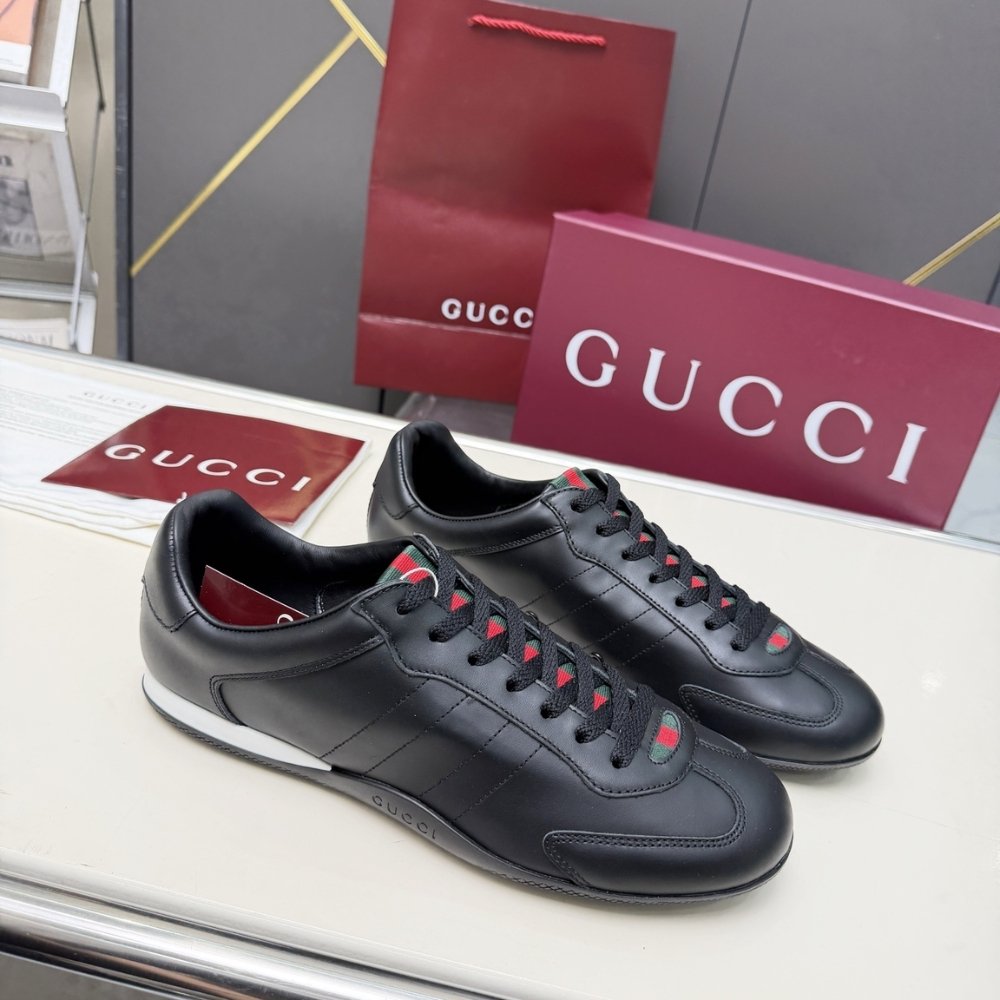 Gvc*1 Men Shift Trainers All Black Leather 857018 Aafuh 1086